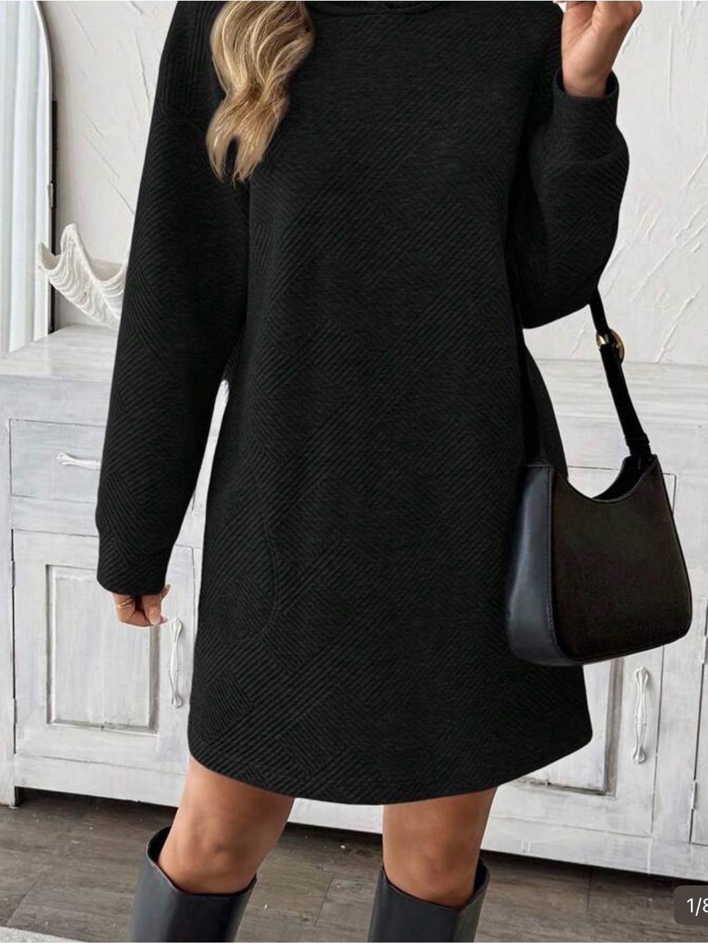 Black Long Sleeve Knit Sweater Dress